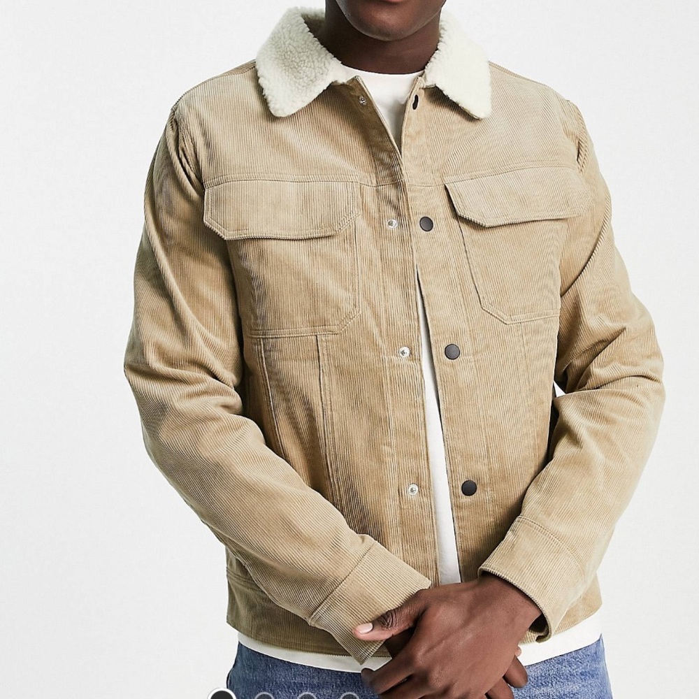 Selected Homme jacket with Sherpa collar in beige cord